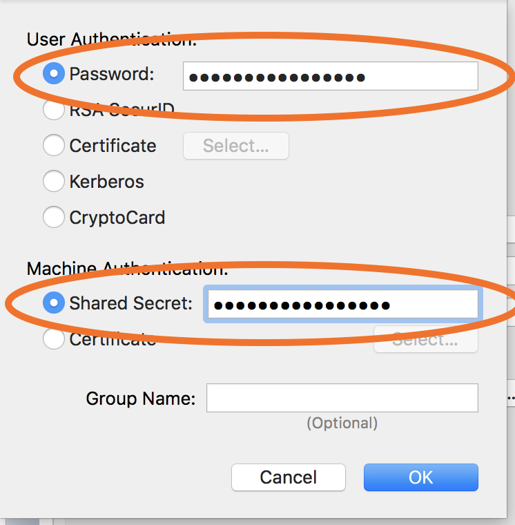 Authentication settings