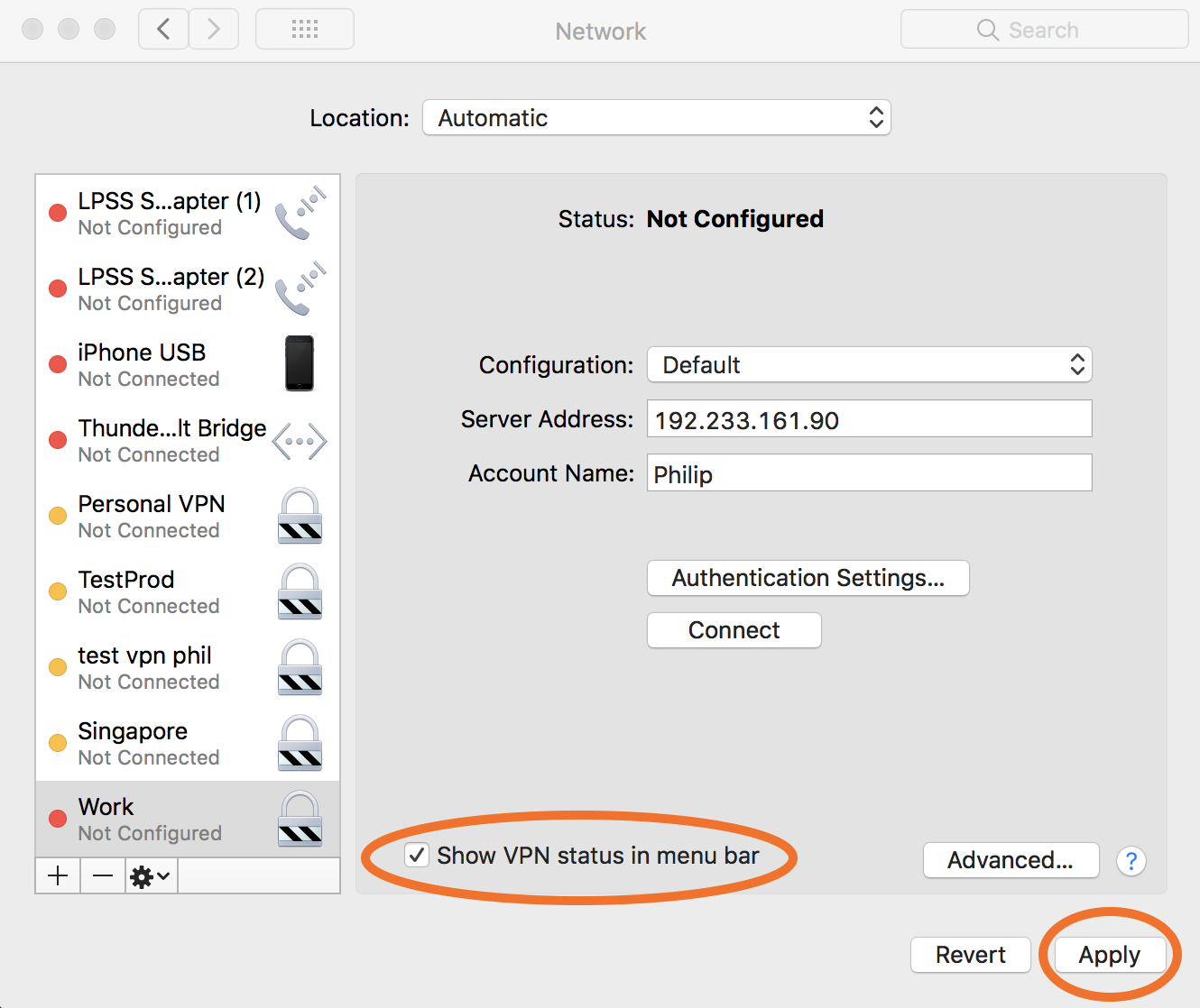 Finish settings