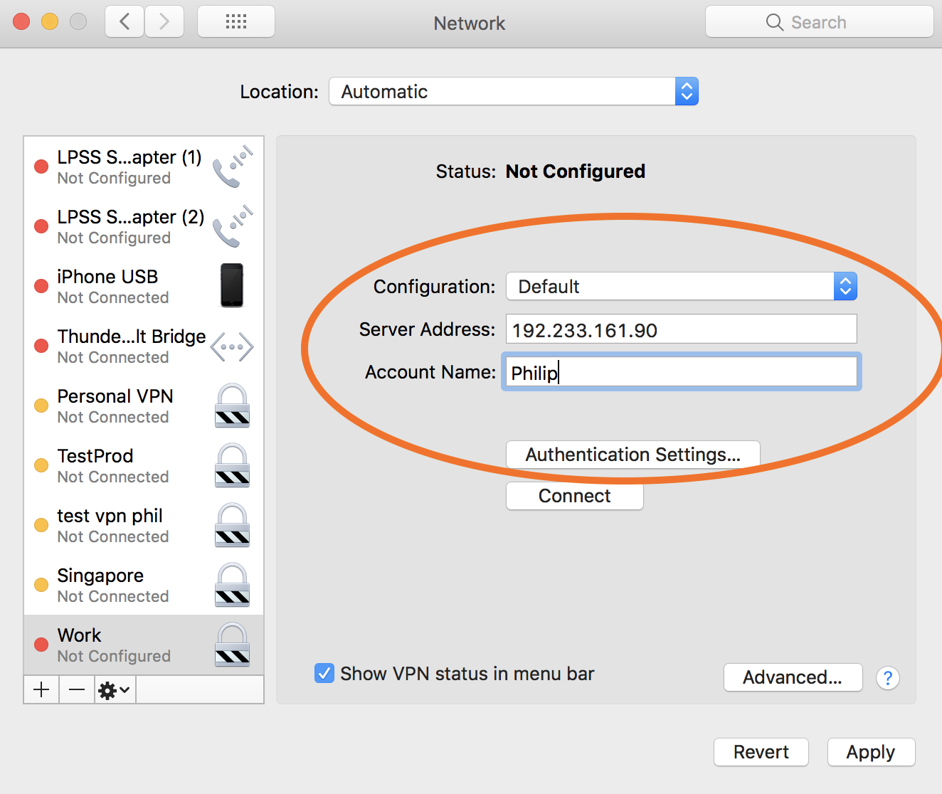 Initial vpn settings