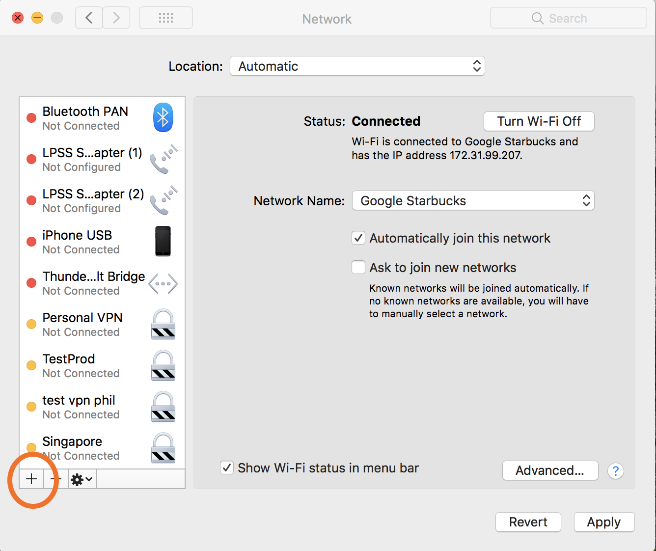 Plus sign network settings